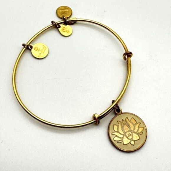 Alex and Ani gold tone Lotus flower initial bracelet Bangle‎ adjustable - Picture 2 of 3
